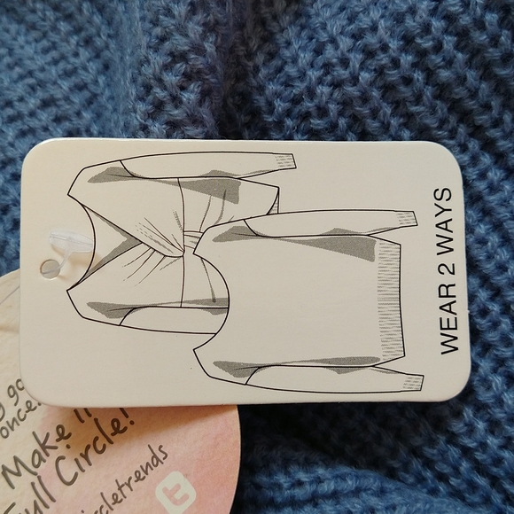 Blue Chocker twisted Ribbed Sweater Cold Shoulder Crop Wear Two Ways Size XL - Picture 9 of 14